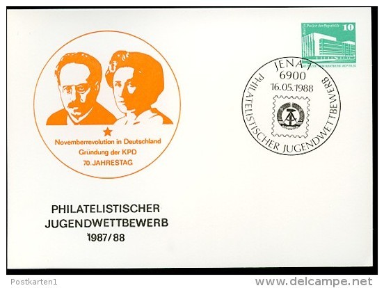 DDR PP18 C1/010 Privat-Postkarte LIEBKNECHT LUXEMBURG Jena Sost.1988  NGK 4,00 € - Private Postcards - Used