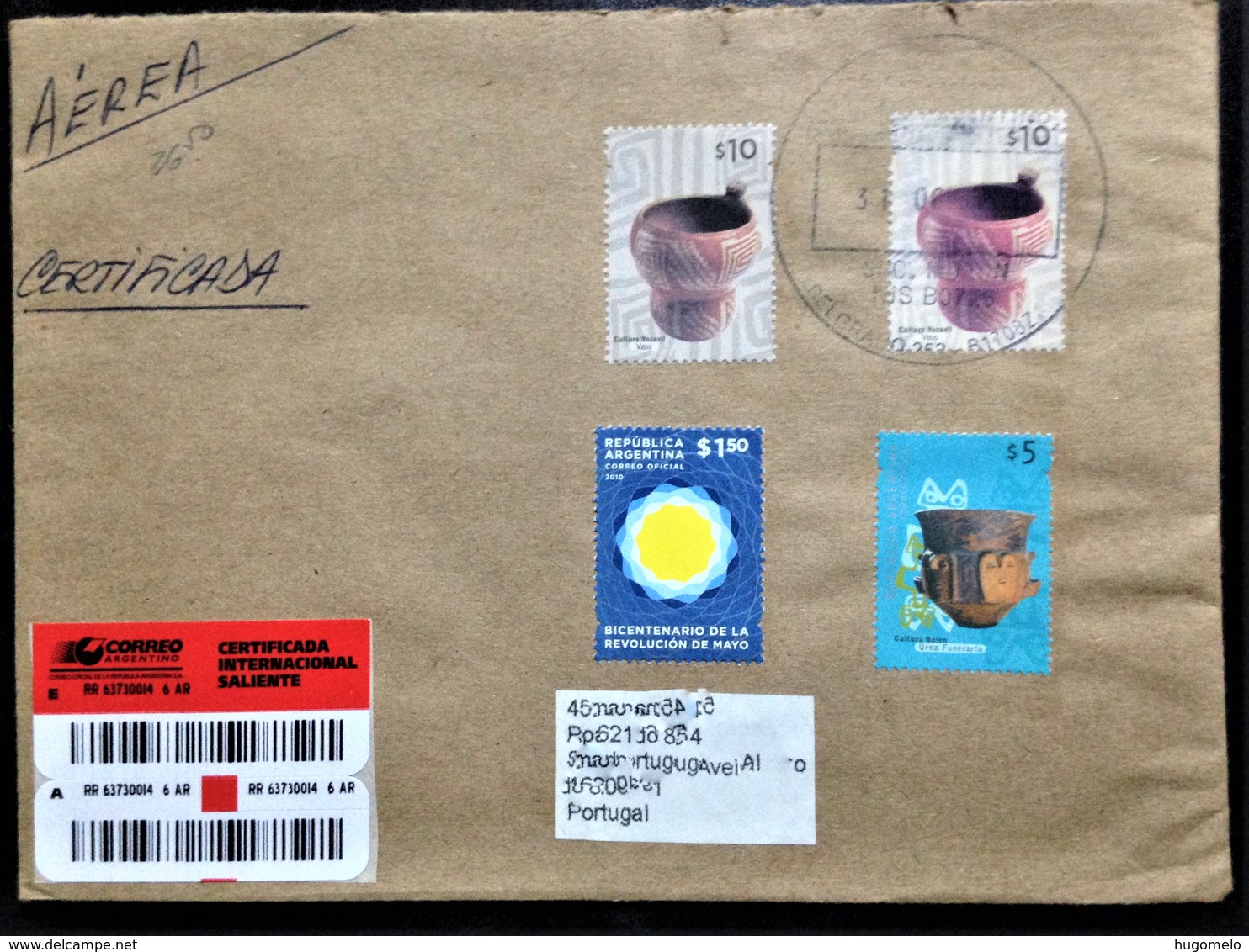 Argentina, Registered Circulated Cover To Portugal,"Pottery Culture", "Revolutions", 2010 - Covers & Documents