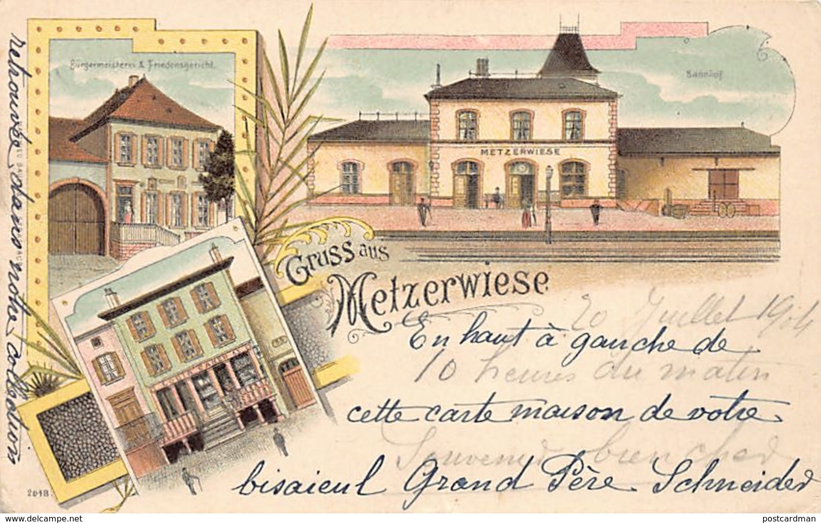 Metzervisse (57) Carte Litho - Bahnhof Bürgermeisterei U. Friedensgericht - Autres & Non Classés