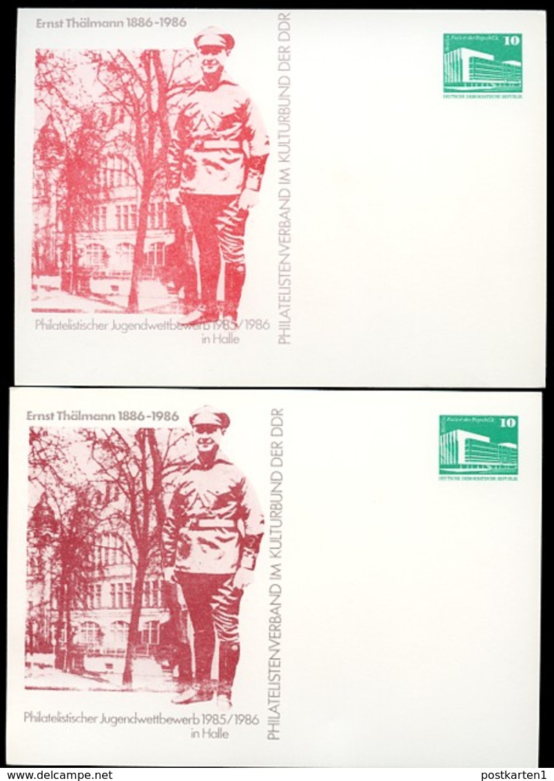 DDR PP18 C2/009a 2 Privat-Postkarten FARBAUSFALL WEINROT Thälmann 1985 - Privatpostkarten - Ungebraucht