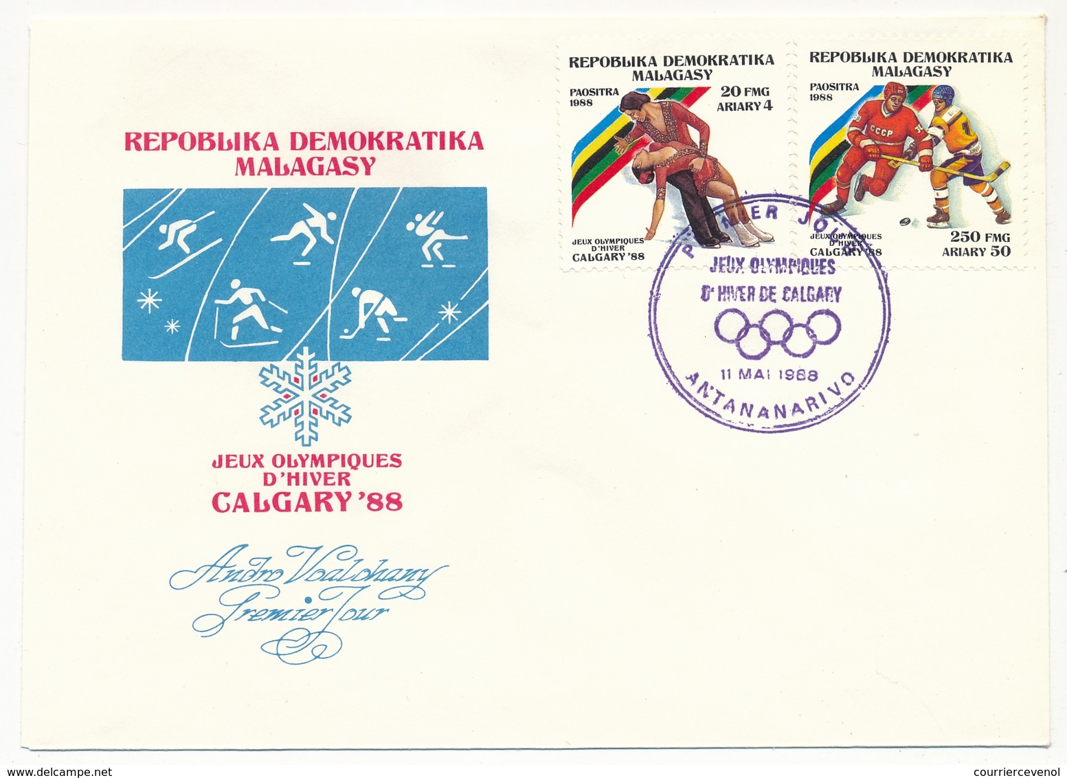 MADAGASCAR - 3 Enveloppes FDC - 6 Valeurs (dont BF) Jeux Olympiques D'Hiver De Calgary - 1988 - Madagascar (1960-...)