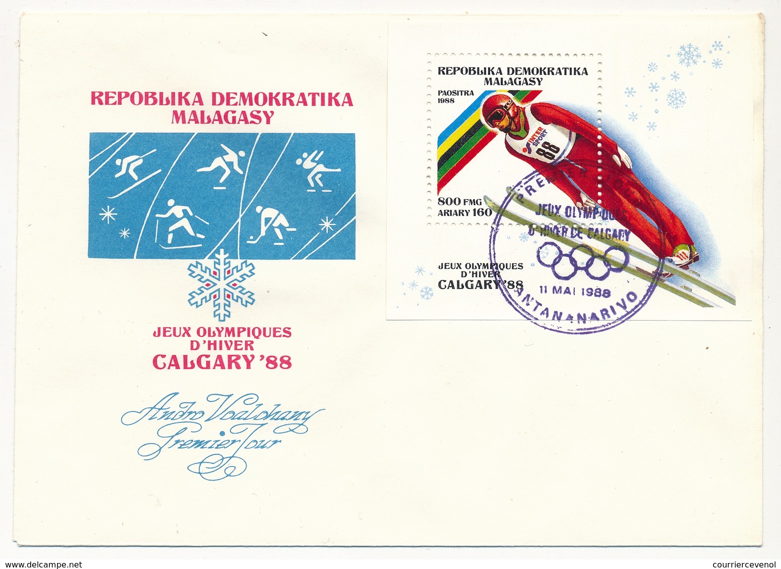 MADAGASCAR - 3 Enveloppes FDC - 6 Valeurs (dont BF) Jeux Olympiques D'Hiver De Calgary - 1988 - Madagascar (1960-...)