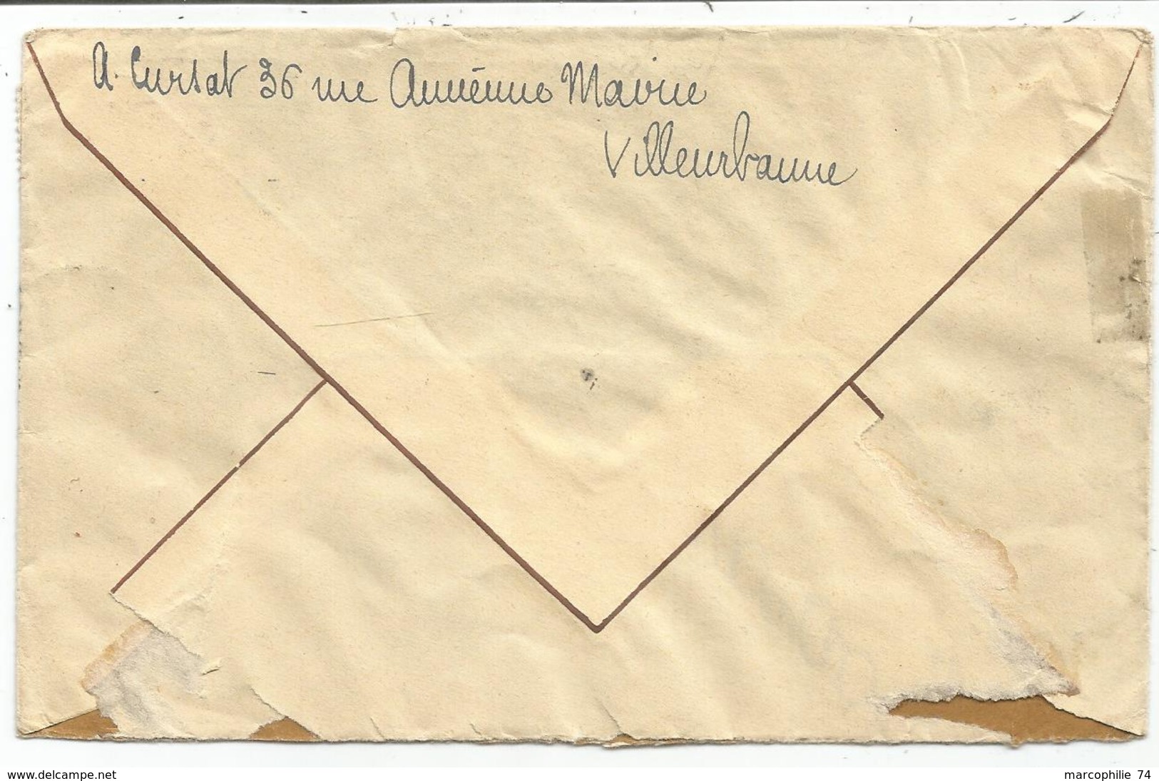 GANDON 10FR N°722 BANDE 5 LETTRE AVION VILLEURBANNE 26.2.1946 POUR USA - 1945-54 Marianne De Gandon