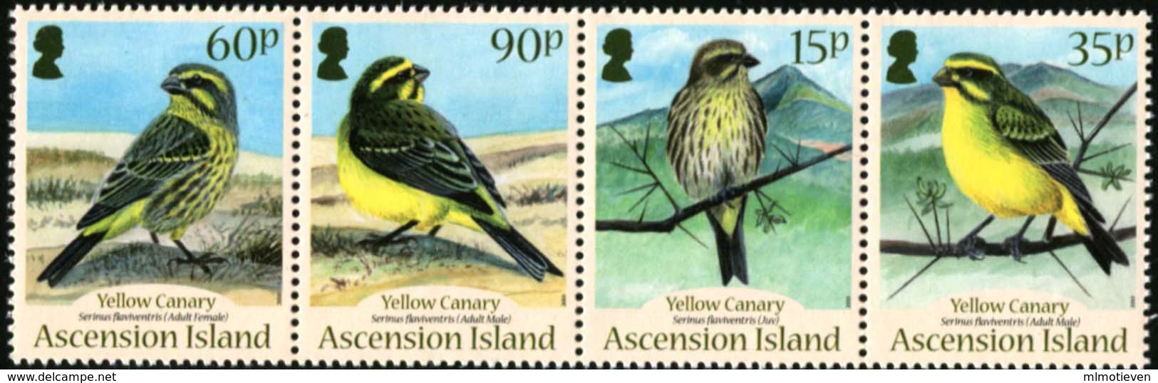 MDB-BK10-131 MDW MINT ¤ ASCENSION 2010 4w In Serie ¤ WWF BIRDS OF THE WORLD - OISEAUX - BIRDS - PAJAROS - VOGELS - VÖGEL - Songbirds & Tree Dwellers