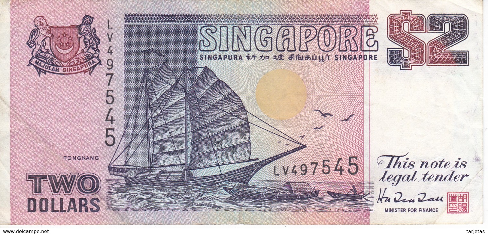 BILLETE DE SINGAPORE DE $2   (BANKNOTE) BARCO-SHIP - Singapore