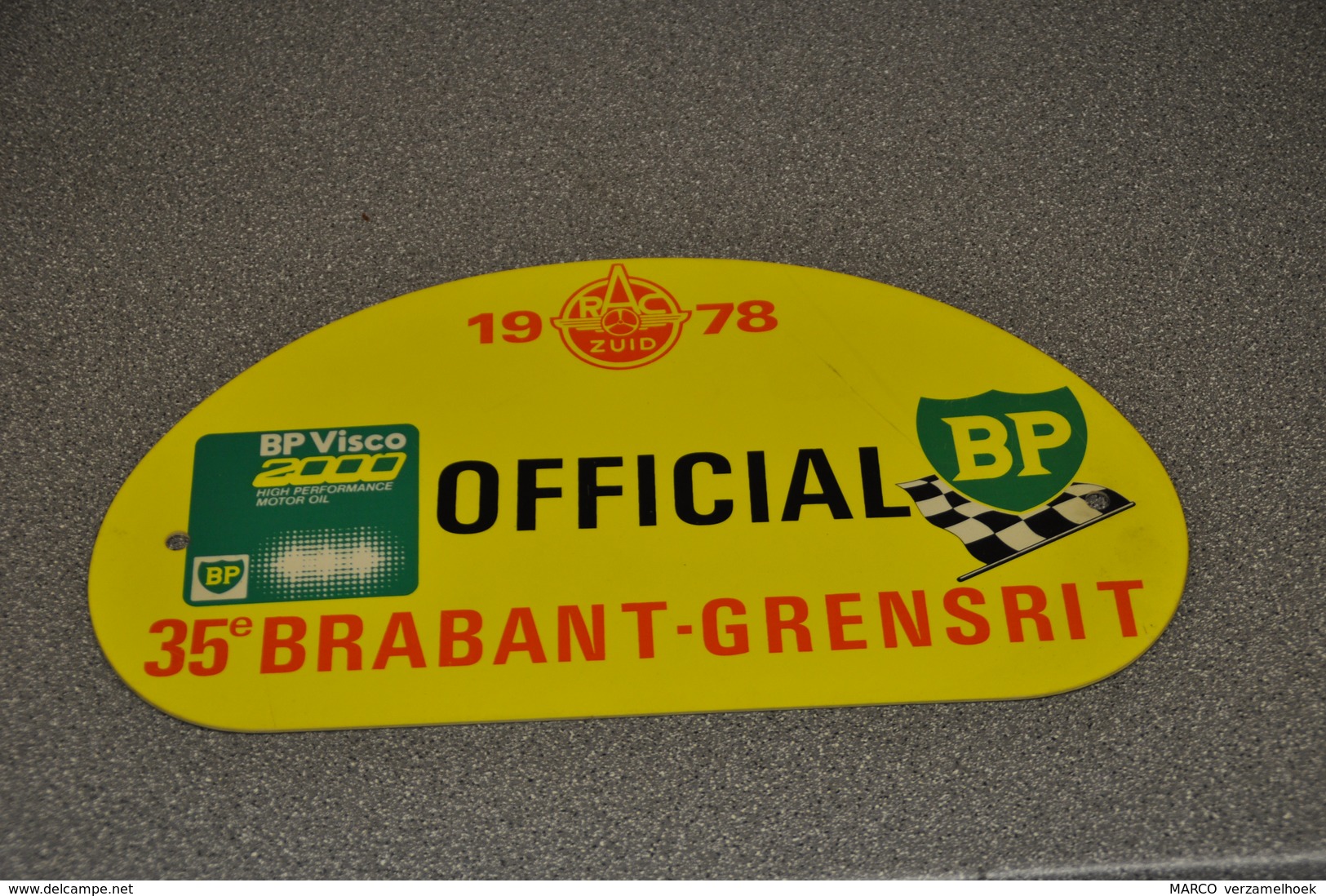 Rally Plaat-rallye Plaque Plastic: 35e Brabant-grensrit OFFICIAL 1978 RAC-zuid BP Visco 2000 - Rally-affiches