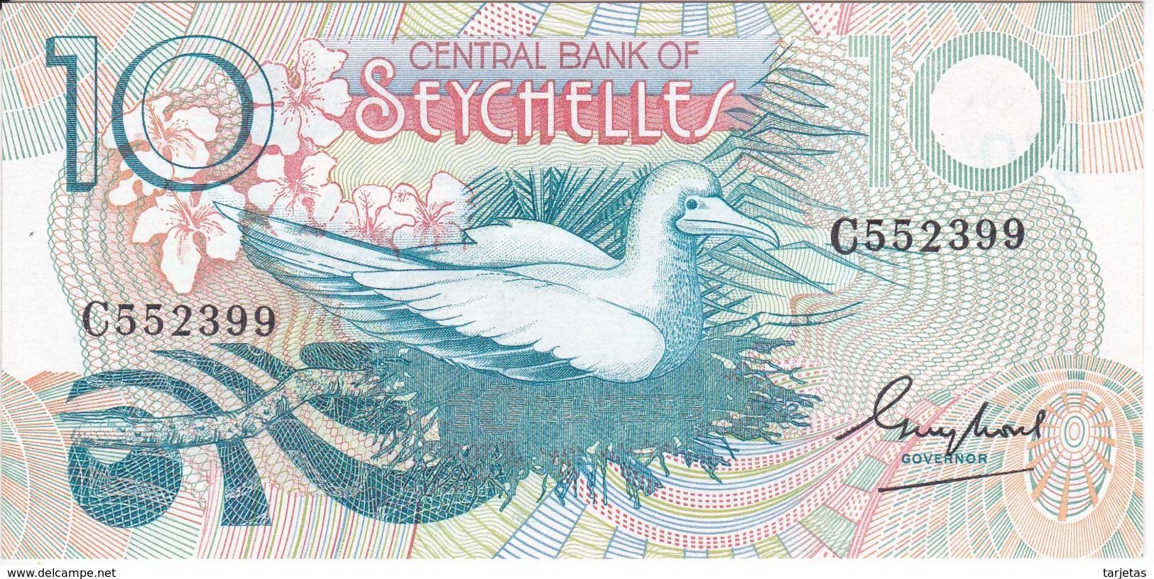 BILLETE DE SEYCHELLES DE 10 RUPEES DEL AÑO 1979 SIN CIRCULAR - UNCIRCULATED  (BANKNOTE) PAJARO-BIRD - Seychelles