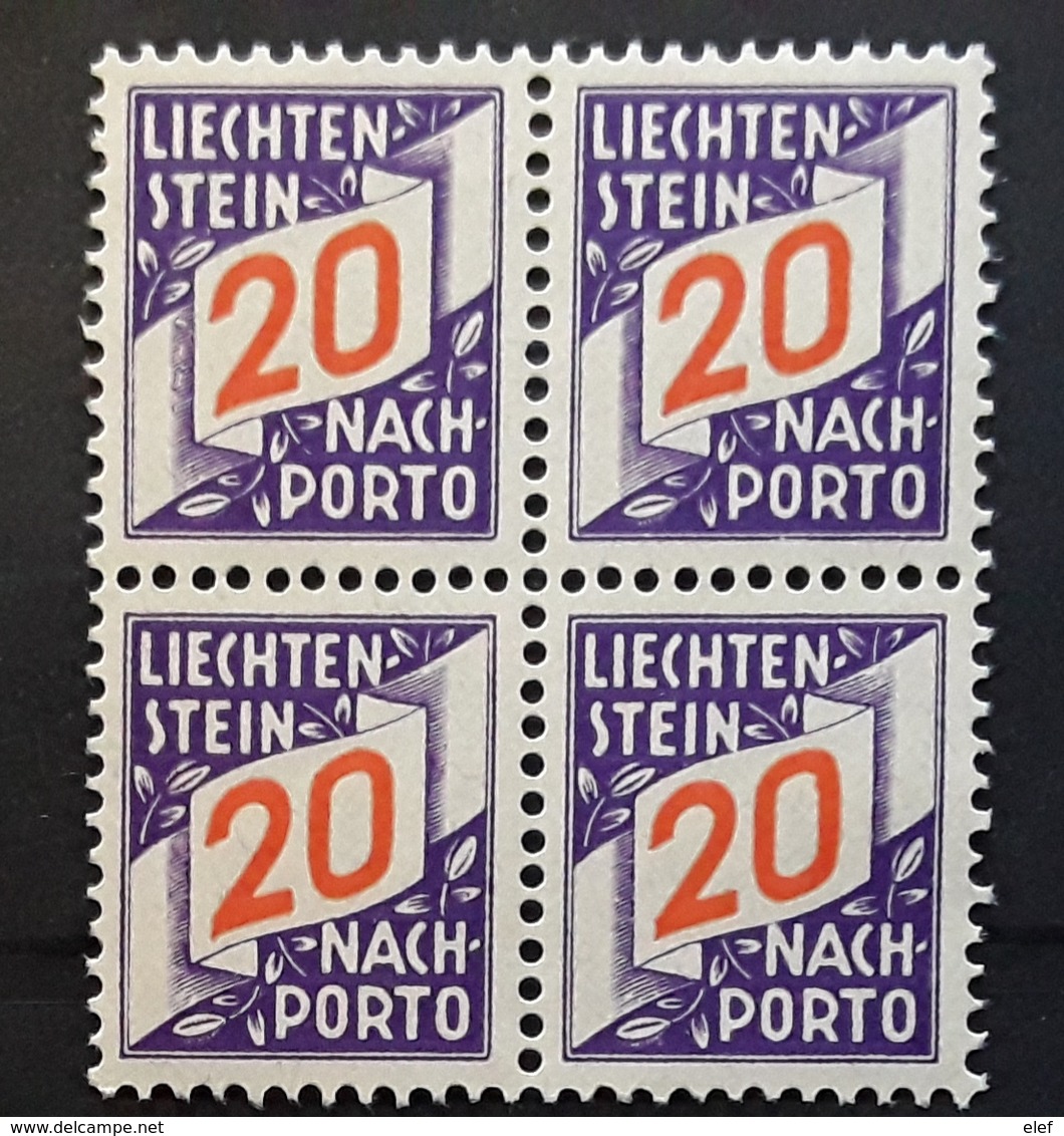 LIECHTENSTEIN  Nach Porto / TAXE 1928 , BLOC De 4 ,  Yvert N° 16, 20 R Violet / Orange, Neuf ** / MNH, TTB !! - Portomarken