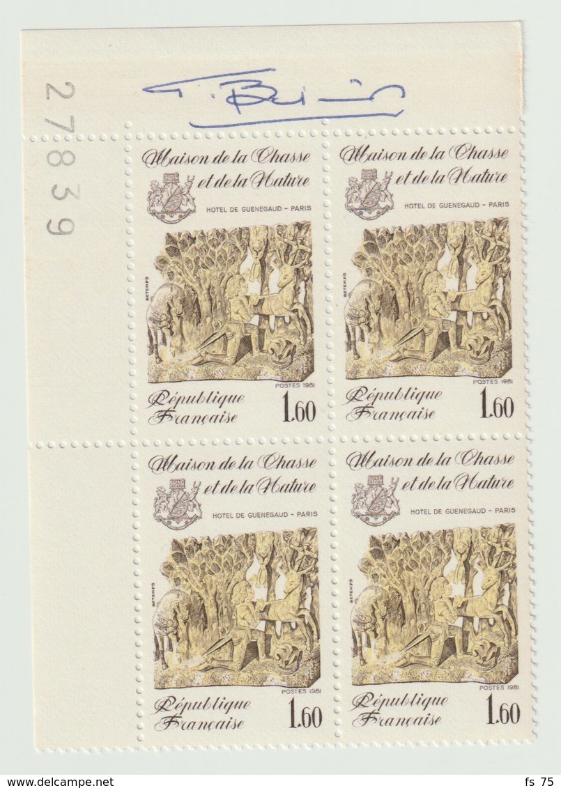 FRANCE - N°2171 - 1F60 MAISON DE LA CHASSE ET DE LA NATURE - BLOC DE 4 - SIGNE BETEMPS - Unused Stamps