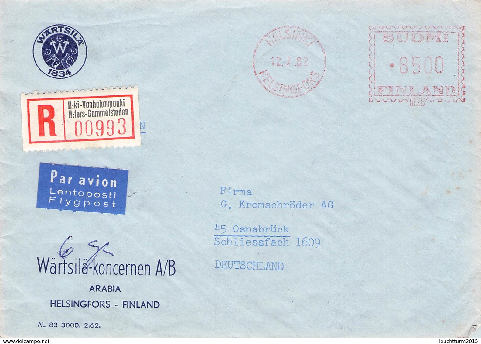 FINLAND - AIRMAIL RECO 1962 HELSINKI - OSNABRÜCK //ak675 - Lettres & Documents