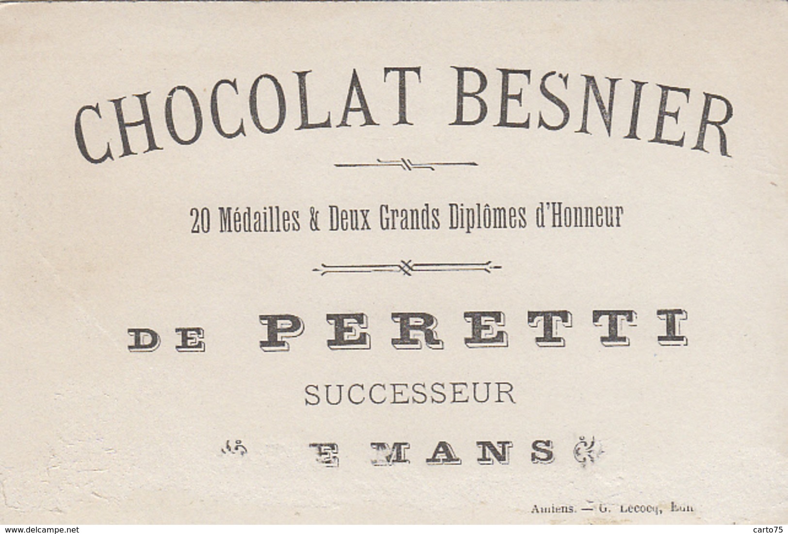 Commerce - Magasins - Chromo Chocolat Besnier - De Peretti 72 Le Mans - Paysage Eglise Neige - Winkels