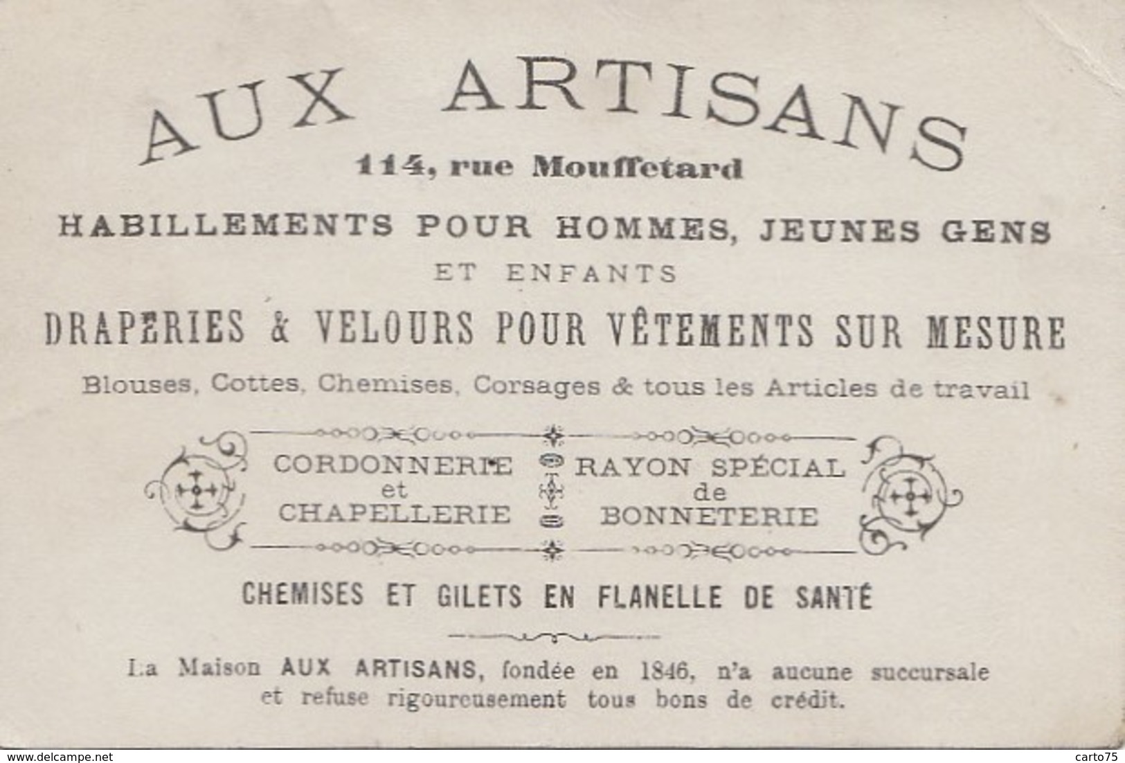 Commerce - Magasins - Chromo "Aux Artisans" 114 Rue Mouffetard - Ecole Ecolier Prix - Tiendas
