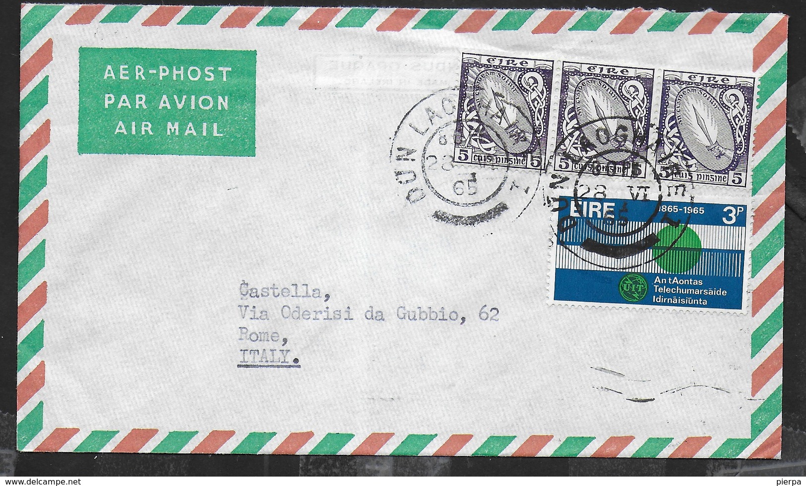 IRLANDA - STORIA POSTALE - BUSTA VIA AEREA 28.06.1965 PER L'ITALIA - Storia Postale