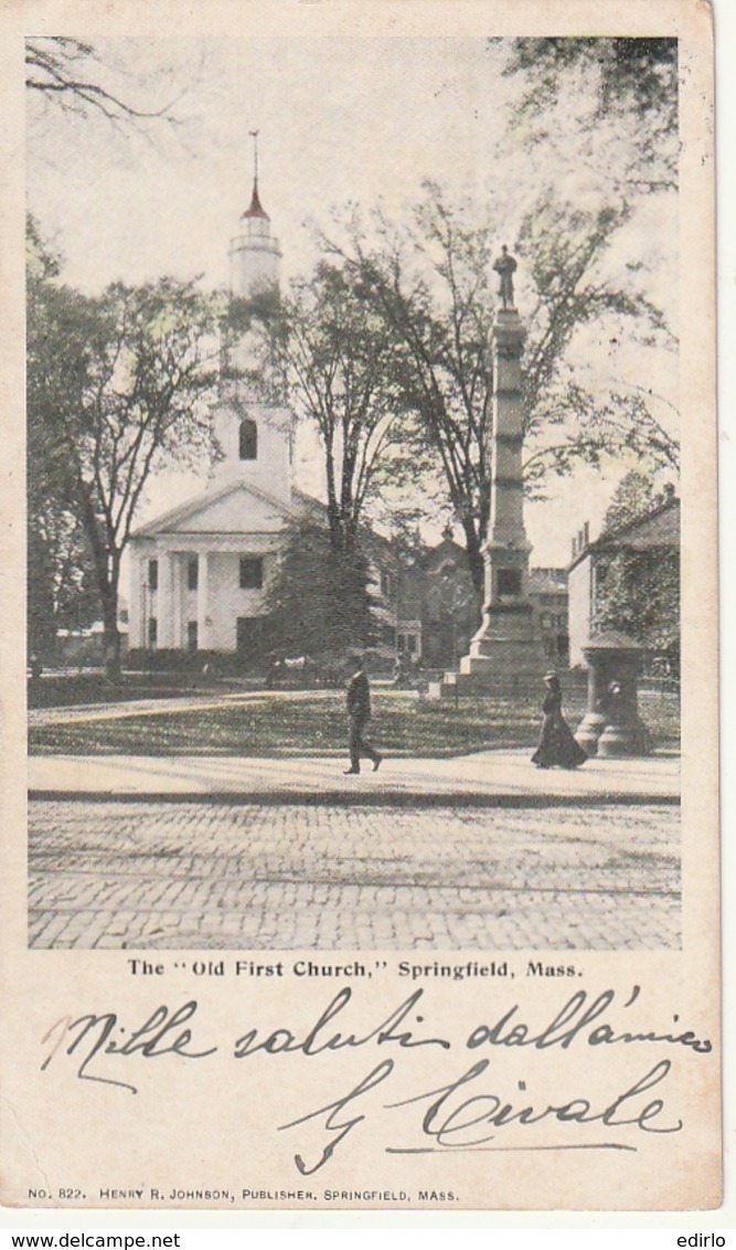 ***  MA ***  The Old First Church Springfield Stamped TTB - Springfield