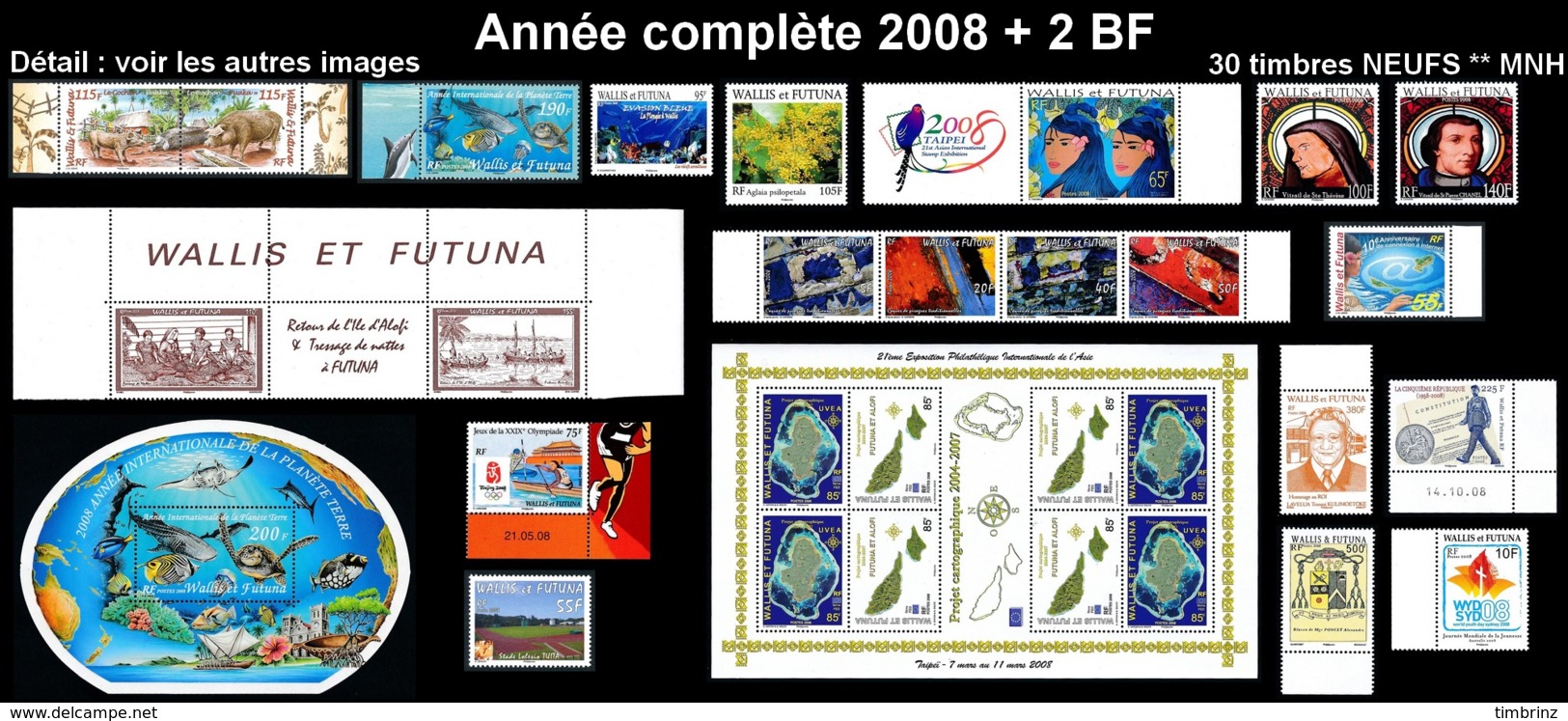 WALLIS ET FUTUNA Année Complète 2008 + BF23 Et 24 - Yv. 691 à 711 + … ** MNH   - 30 Timbres  ..Réf.W&F22632 - Années Complètes