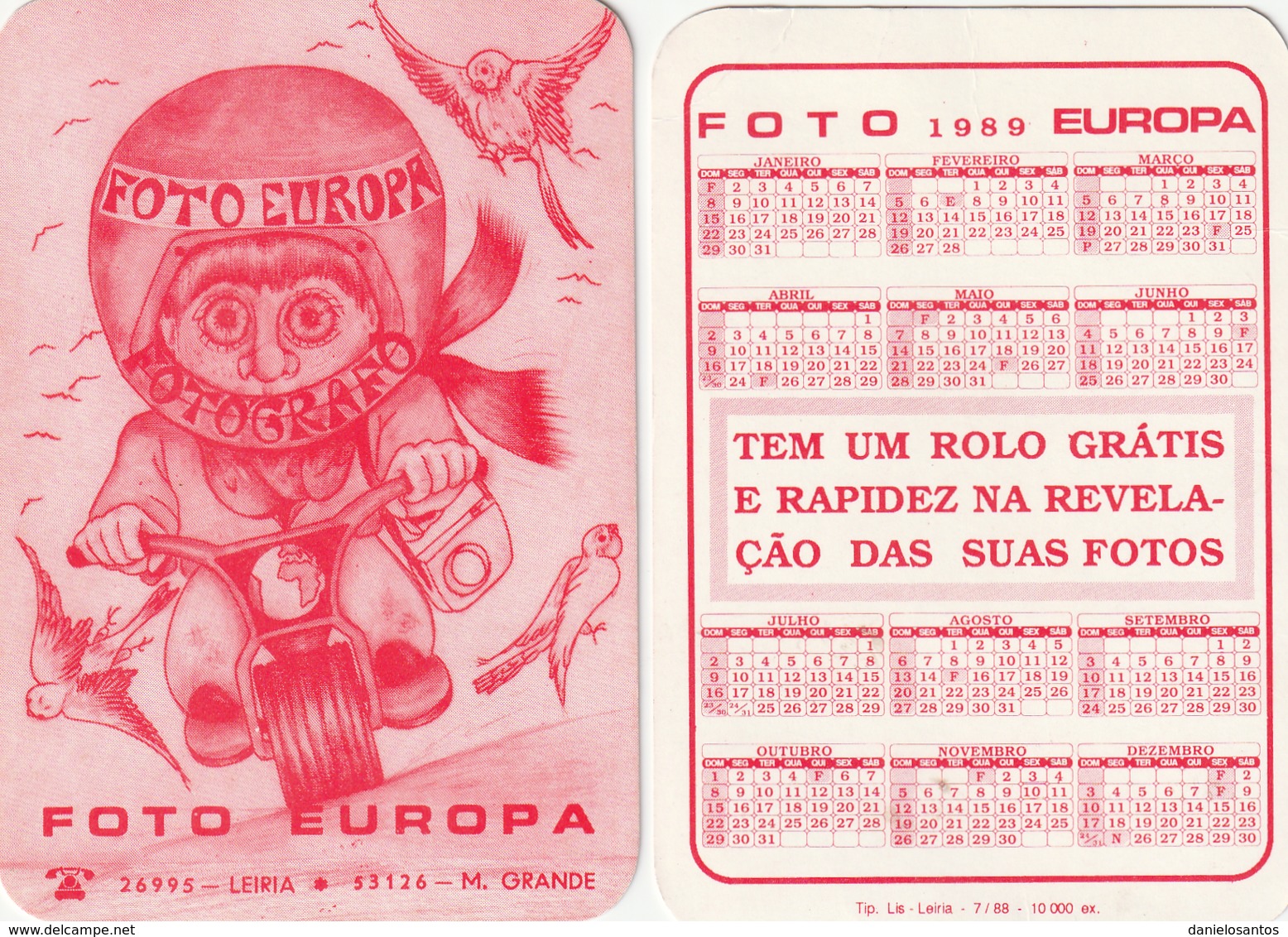 1989 Pocket Calendar Calandrier Calendario Portugal Fotografia Photos Fotos Foto Europa Leiriae Marinha Grande - Grand Format : 1981-90