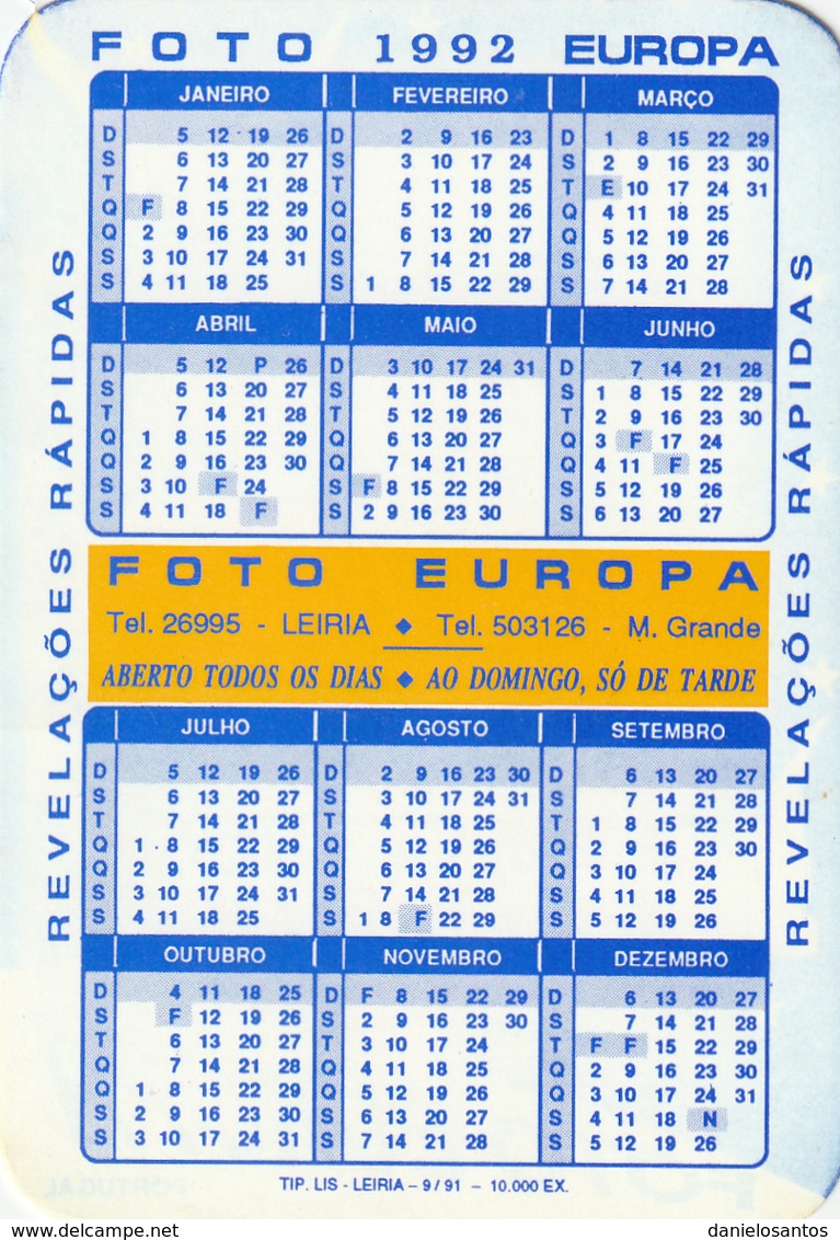 1992 Pocket Calendar Calandrier Calendario Portugal Fotografia Photos Fotos Foto Europa Leiriae Marinha Grande - Grand Format : 1991-00