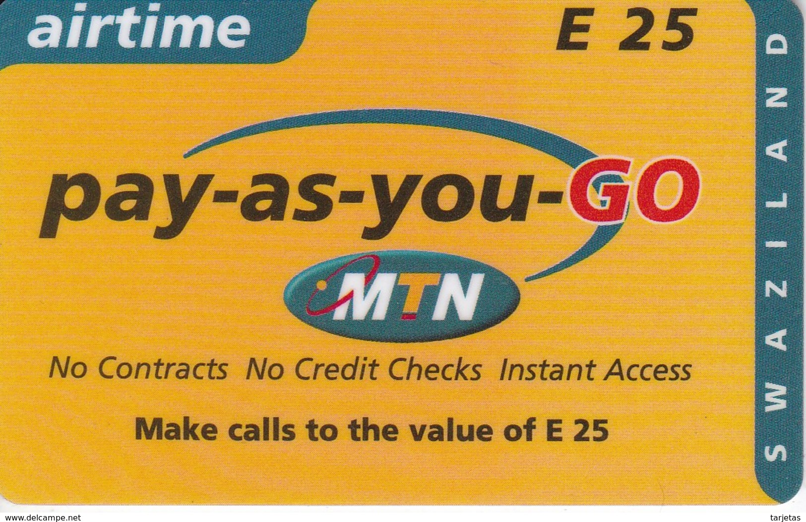 TARJETA DE SWAZILAND DE AIRTIME DE MTN DE 25 UNITS - Swaziland