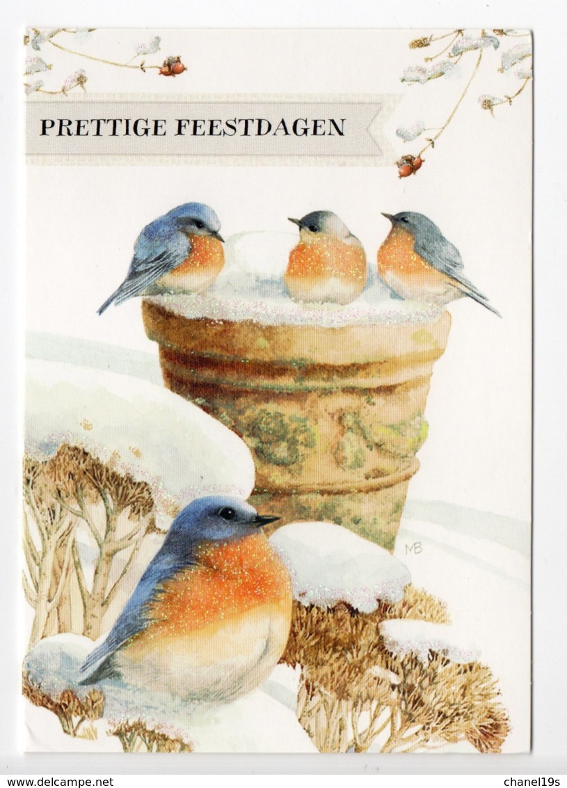 DOUBLE POSTCARD - MARJOLEIN BASTIN - BIRDS - USED - CHRISTMAS - HALLMARK - GLITTER - Other & Unclassified