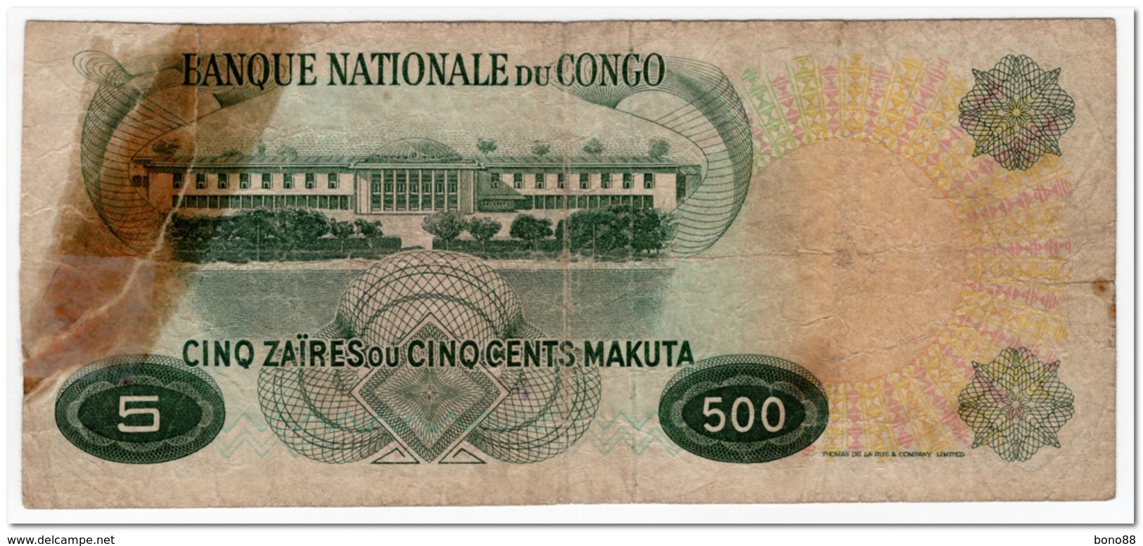 CONGO,500 MAKUTA OR 5 ZAIRES,1967,P.13b,REPAIRED! - Republik Kongo (Kongo-Brazzaville)