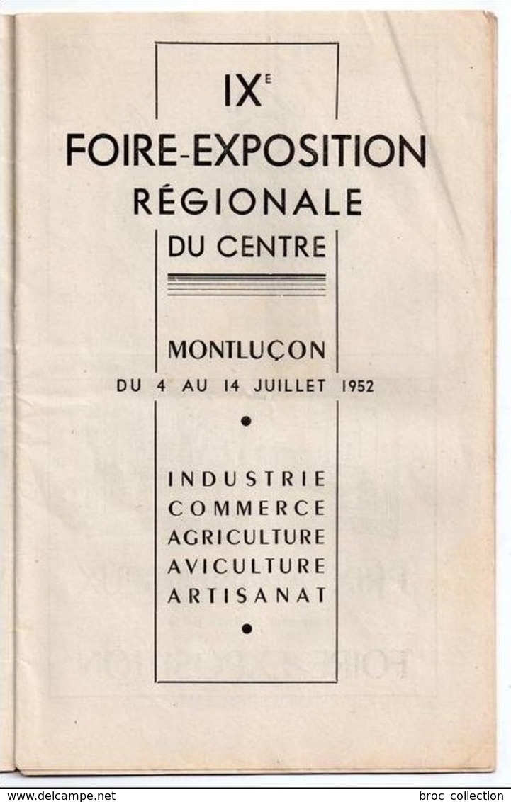 Montluçon, Programme De La IXè Foire-Exposition Régionale Du Centre, Juillet 1952 - Bourbonnais