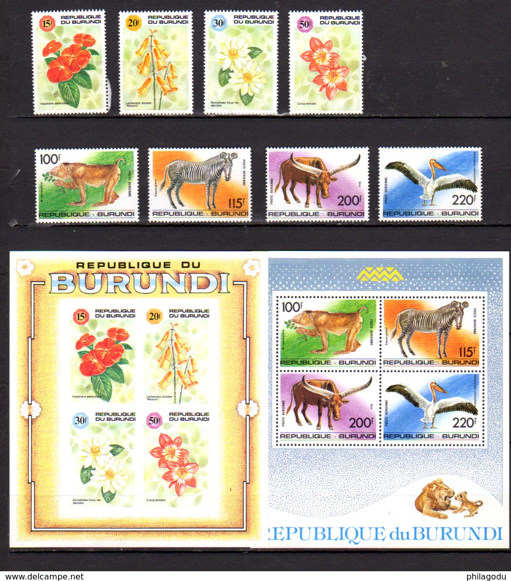 Burundi 1992, Fleurs Et Faune, 982 / 985** + PA 560 / 563 + BF 129 A / 130**, Cote 114 € - Neufs