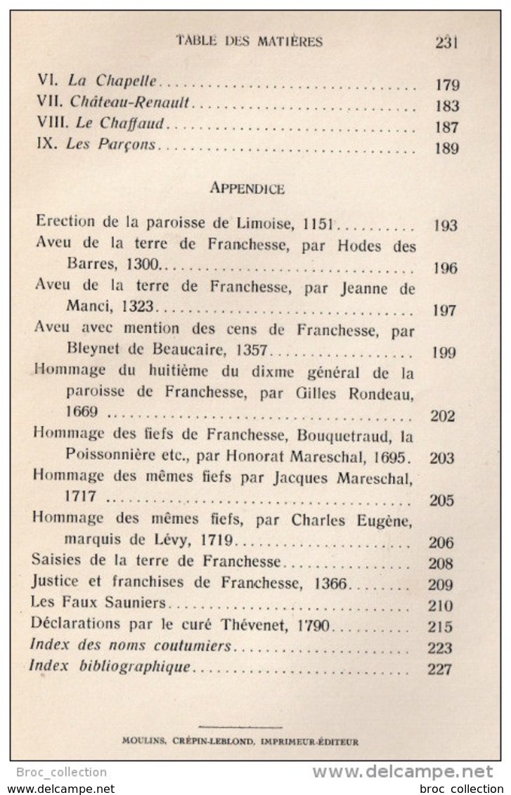 Au pays des Lanciers, essai monographique sur Franchesse depuis des origines jusqu'à la révolution, Giraudet Bourderioux