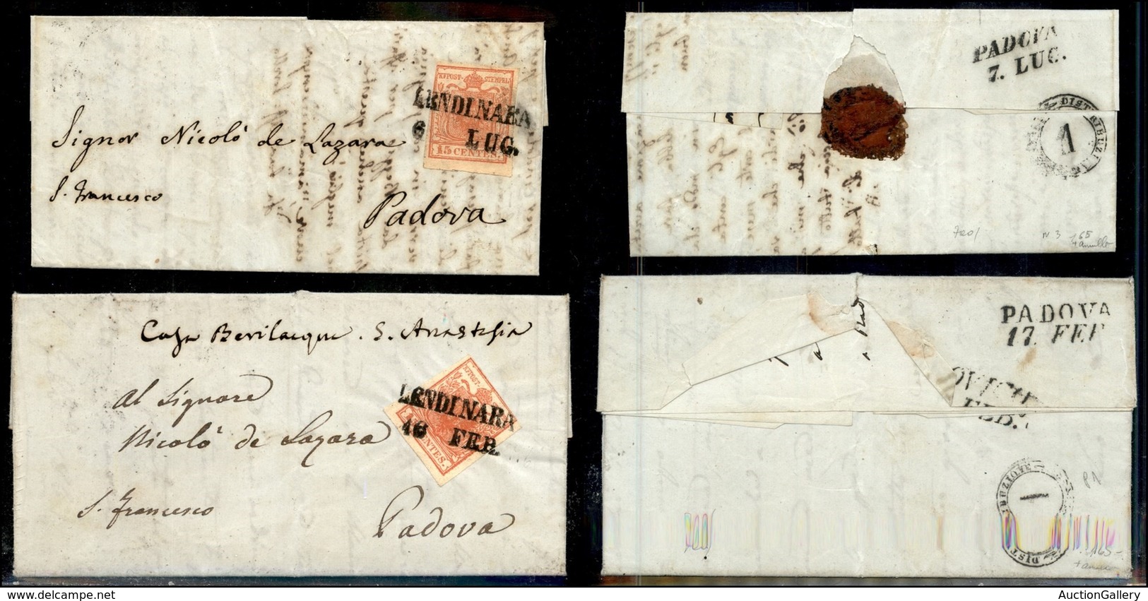 ANTICHI STATI ITALIANI - LOMBARDO VENETO - Lendinara (P.ti 6) - Due Letterine D'archivio Per Padova Del 1851 (16/2 - 6/7 - Other & Unclassified