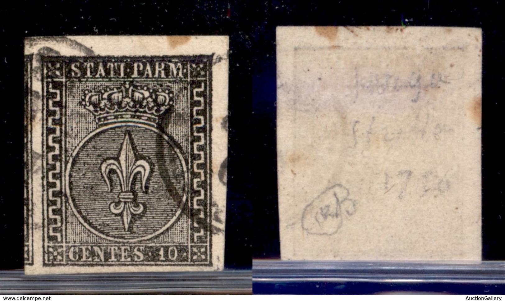 ANTICHI STATI ITALIANI - PARMA - 1852 - 10 Cent (2 - Nero Intenso) Usato - Angolo Di Foglio Con Vicino A Sinistra - Otros & Sin Clasificación