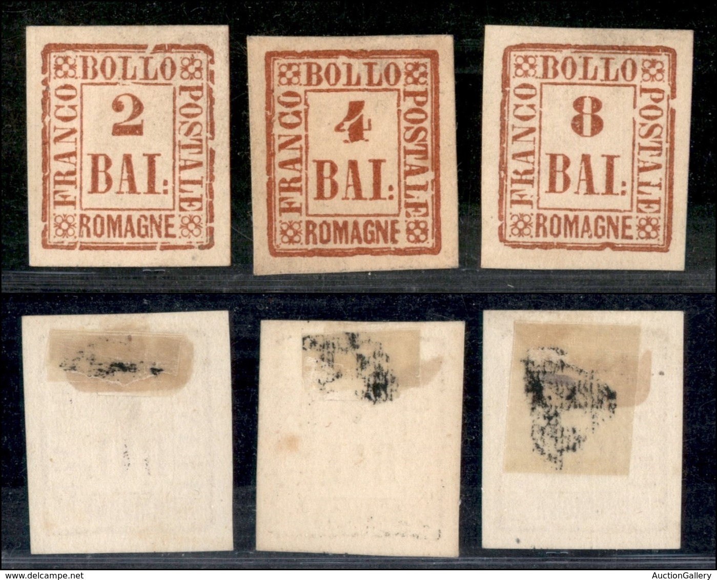 ANTICHI STATI ITALIANI - ROMAGNE - 1859 - Ristampe (in Rosso) - 3 Valori (tipo 3 + 5 + 8) Su Cartoncini - Nuovi Senza Go - Otros & Sin Clasificación