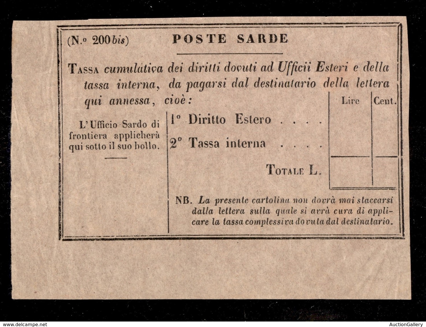 ANTICHI STATI ITALIANI - SARDEGNA - 1859 - Segnatasse - Poste Sarde (4a) - Dicitura Stretta - Sempre Senza Gomma (320) - Otros & Sin Clasificación