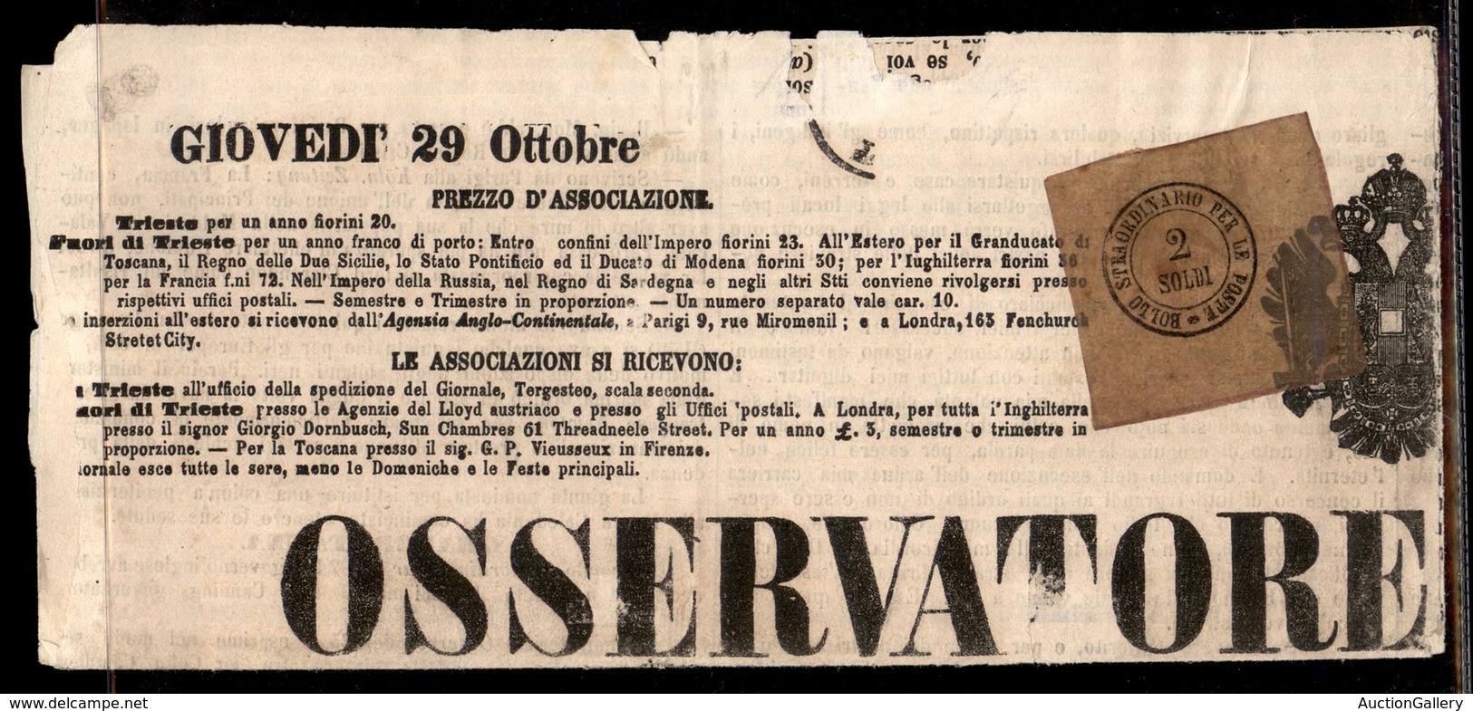 ANTICHI STATI ITALIANI - TOSCANA - Segnatasse Per Giornali - 2 Soldi (1) Su Testatina Di Giornale - Sonstige & Ohne Zuordnung