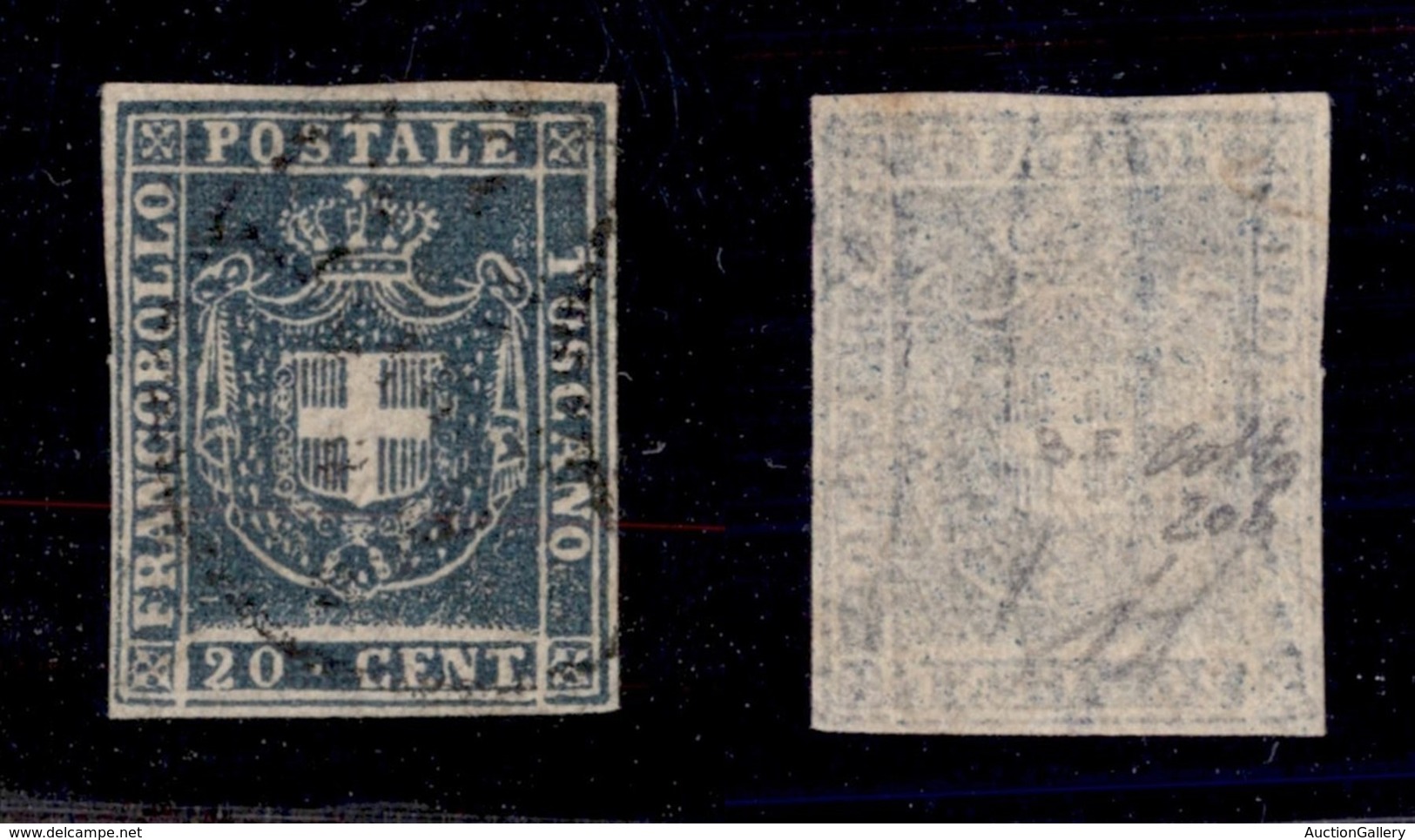 ANTICHI STATI ITALIANI - TOSCANA - 1860 - 20 Cent (20b) - Usato - Molto Bello - Colla + Cert AG (350) - Autres & Non Classés