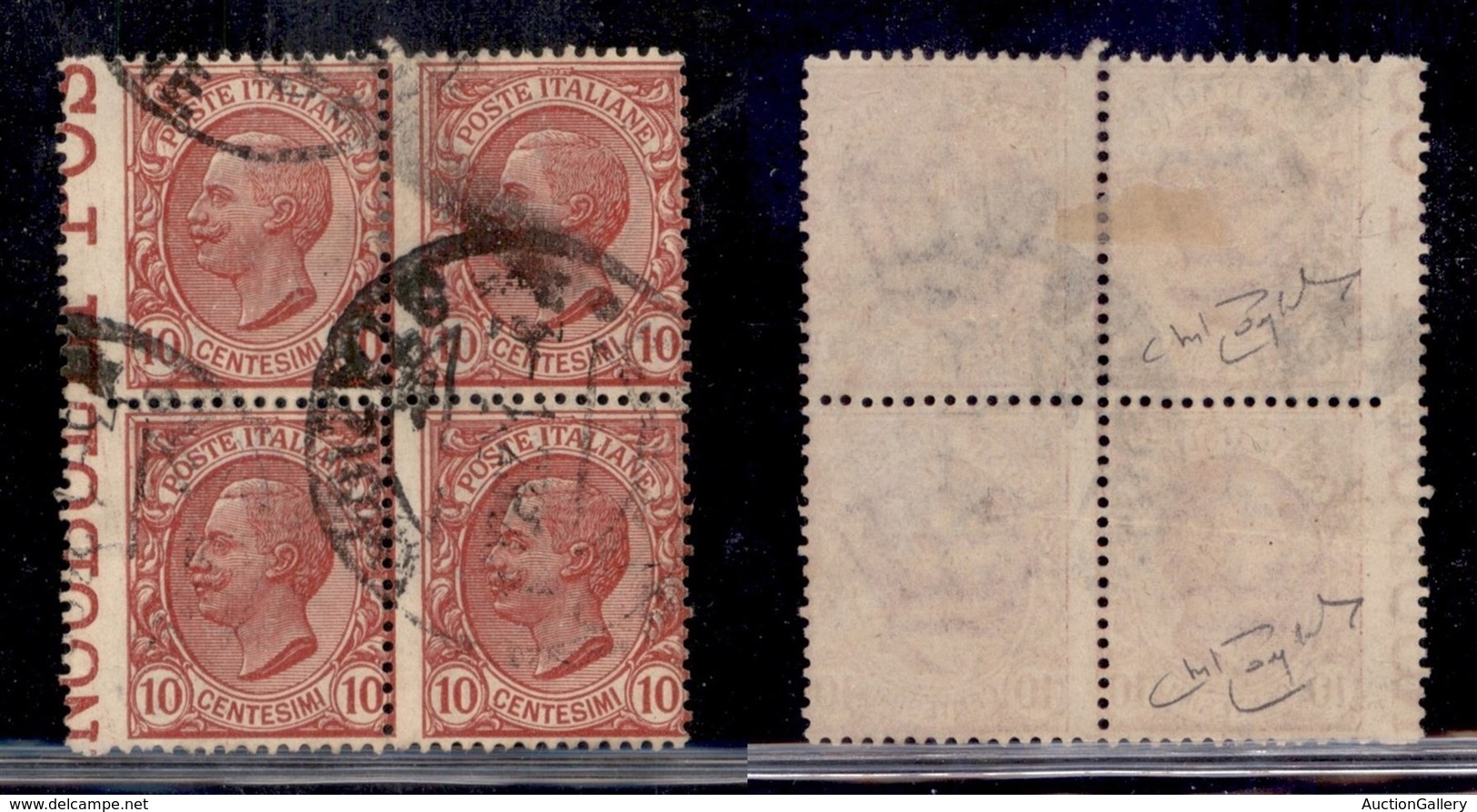 REGNO - POSTA ORDINARIA - 1906 - 10 Cent Leoni (82) - Quartina Usata - Dentellatura Verticale Sinistra Spostata Sulle Di - Otros & Sin Clasificación