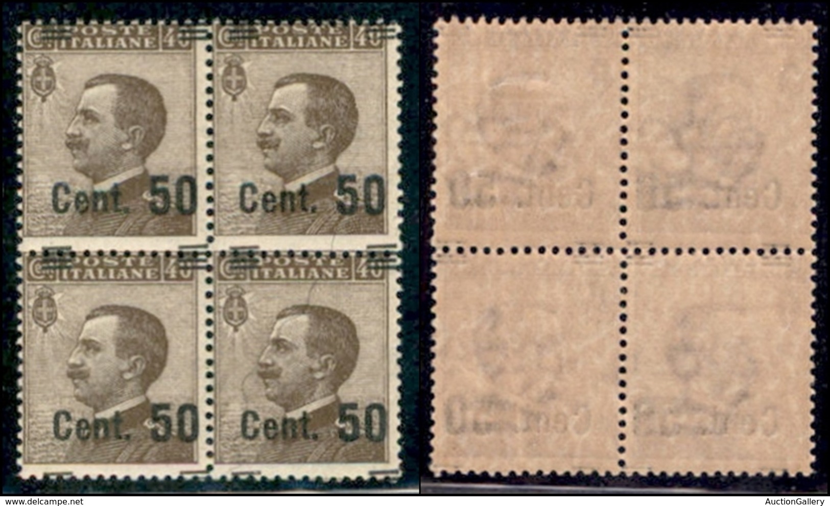 REGNO - POSTA ORDINARIA - 1923 - 50 Cent Su 40 Michetti (139 E) - Quartina Con Soprastampe Oblique - Gomma Integra Su Tr - Andere & Zonder Classificatie