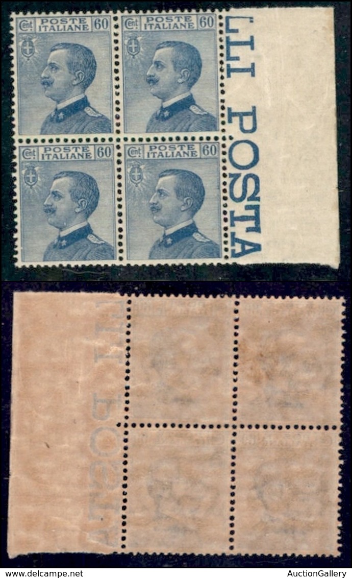 REGNO - POSTA ORDINARIA - 1923 - 60 Cent Michetti (157) - Quartina Bordo Di Foglio - Ottimamente Centrata - Gomma Integr - Otros & Sin Clasificación