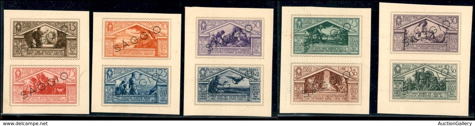 REGNO - POSTA ORDINARIA - SAGGI - 1930 - Virgilio (282/290 + 24 Aerea) - 10 Valori Su 5 Cartoncini - Senza Gomma - Sonstige & Ohne Zuordnung