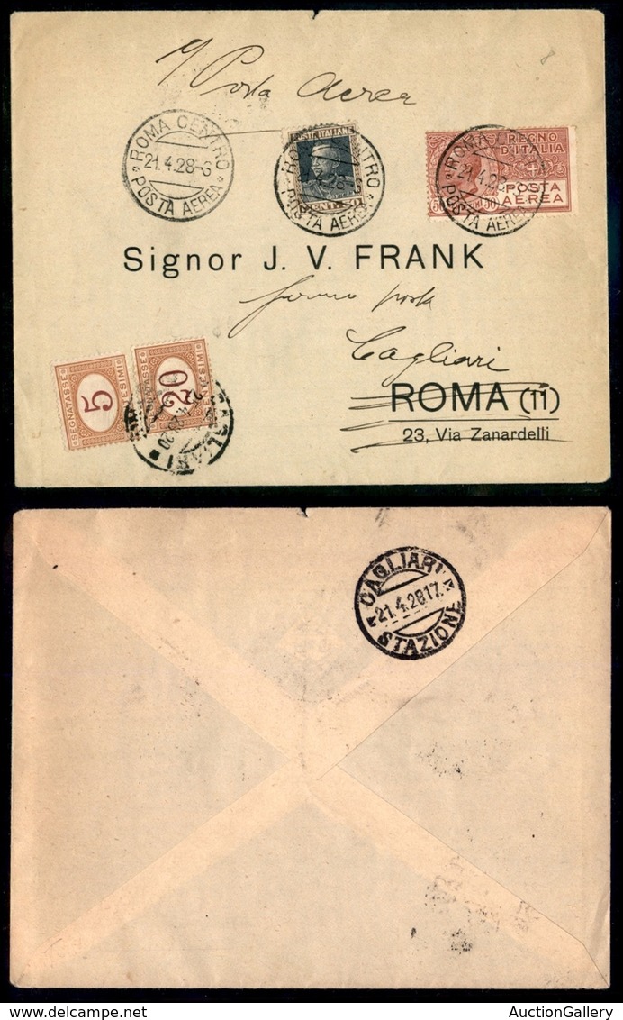 REGNO - POSTA AEREA - 1928 (21 Aprile) - Roma Cagliari - Longhi 28TBa - Sonstige & Ohne Zuordnung