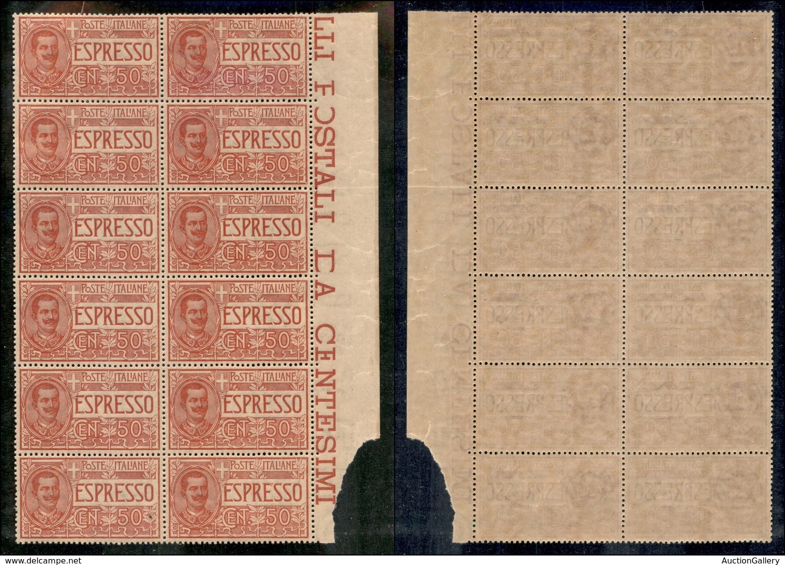 REGNO - ESPRESSI - 1920 - 50 Cent Espressi (4) - Blocco Verticale Di 12 Bordo Di Foglio - Gomma Integra - Ottimamente Ce - Sonstige & Ohne Zuordnung