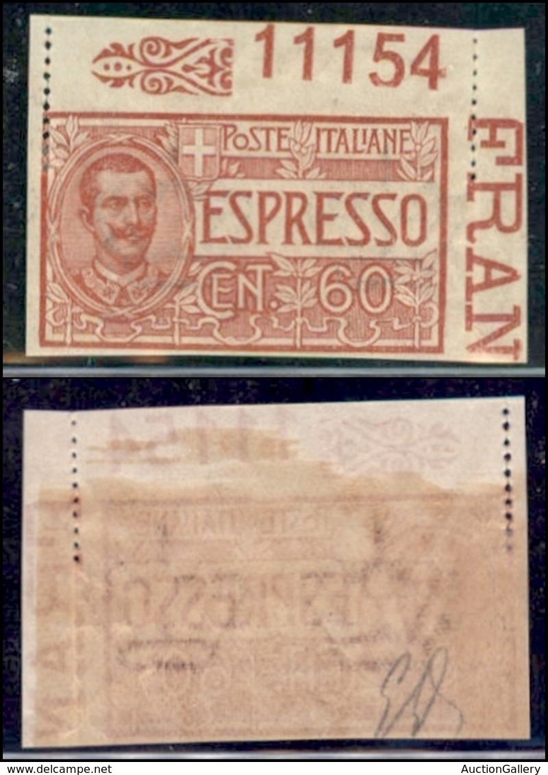 REGNO - ESPRESSI - 1922 - 60 Cent (7a-varietà) Non Dentellato -  Con Numero Di Tavola 11154 - Parziale Perforazione Vert - Sonstige & Ohne Zuordnung