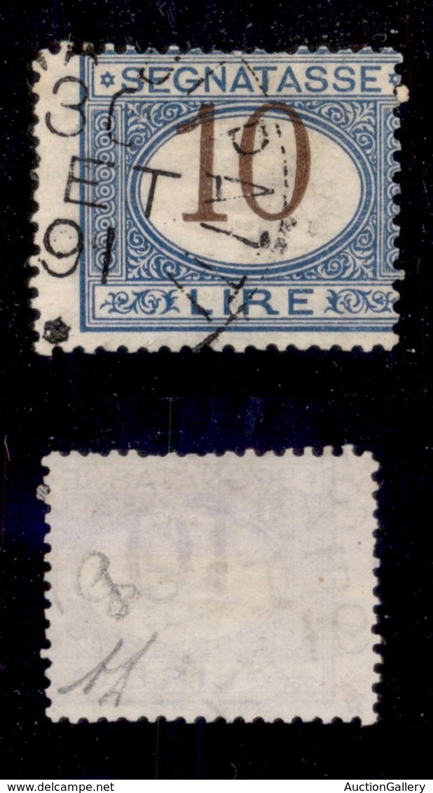 REGNO - SEGNATASSE - 1874 - 10 Lire (14eb) Usato - Dentellatura Verticale Spostata Con Parte Del Bordo Foglio - Primo De - Sonstige & Ohne Zuordnung