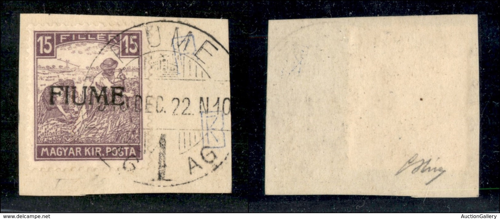 OCCUPAZIONI I GUERRA MONDIALE - FIUME - 1918 - 15 Filler (23/III) - Soprastampa Amano - Terzo Tipo - Usato Su Frammento  - Otros & Sin Clasificación