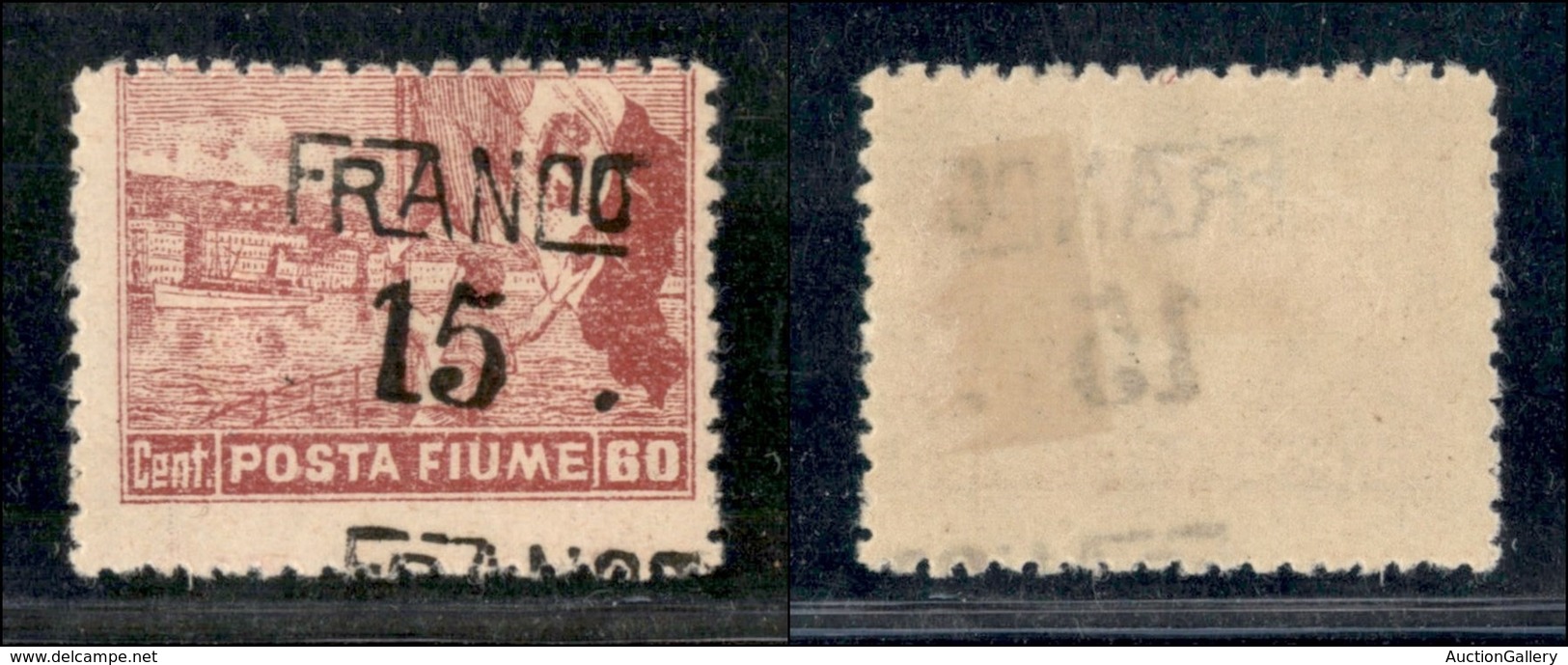 OCCUPAZIONI I GUERRA MONDIALE - FIUME - 1919 - Franco 15 Su 60 Cent (D 80ga Varietà Ca) Con Soprastampa Obliqua + Doppia - Sonstige & Ohne Zuordnung