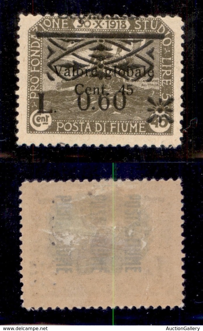 OCCUPAZIONI I GUERRA MONDIALE - FIUME - 1921 - 60 Cent Su 45 (23m) - Soprastampa Spostata - Gomma Originale - Non Catalo - Sonstige & Ohne Zuordnung