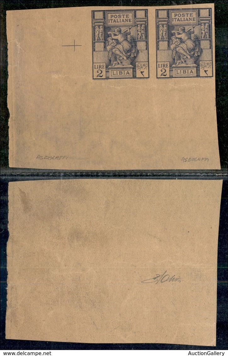 COLONIE - LIBIA - 1924 - Prova Di Stampa - 2 Lire Violetto (P43A) - Coppia Angolare - Sempre Senza Gomma - Oliva - Sonstige & Ohne Zuordnung