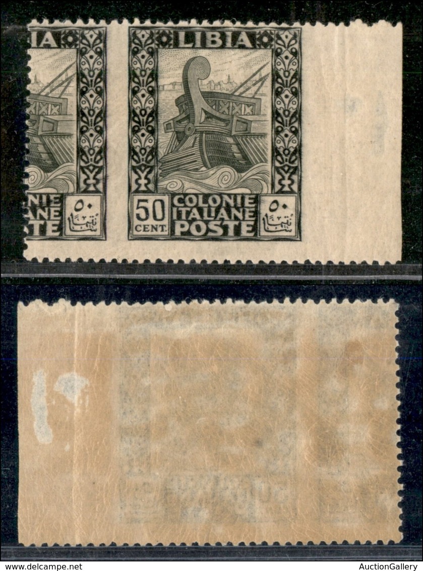 COLONIE - LIBIA - 1924 - 50 Cent Pittorica (51sa - Varietà) Bordo Foglio - Non Dentellato In Verticale Con Parte Di Altr - Otros & Sin Clasificación