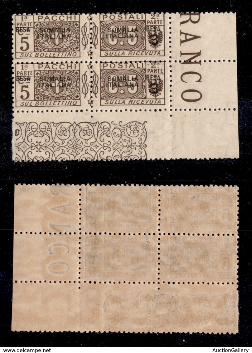 COLONIE - SOMALIA - 1923 - Coppia Del 3 Besa Su 5 Cent (21b) - Coppia Angolare Senza Cifra A Sinistra - Gomma Integra (2 - Sonstige & Ohne Zuordnung