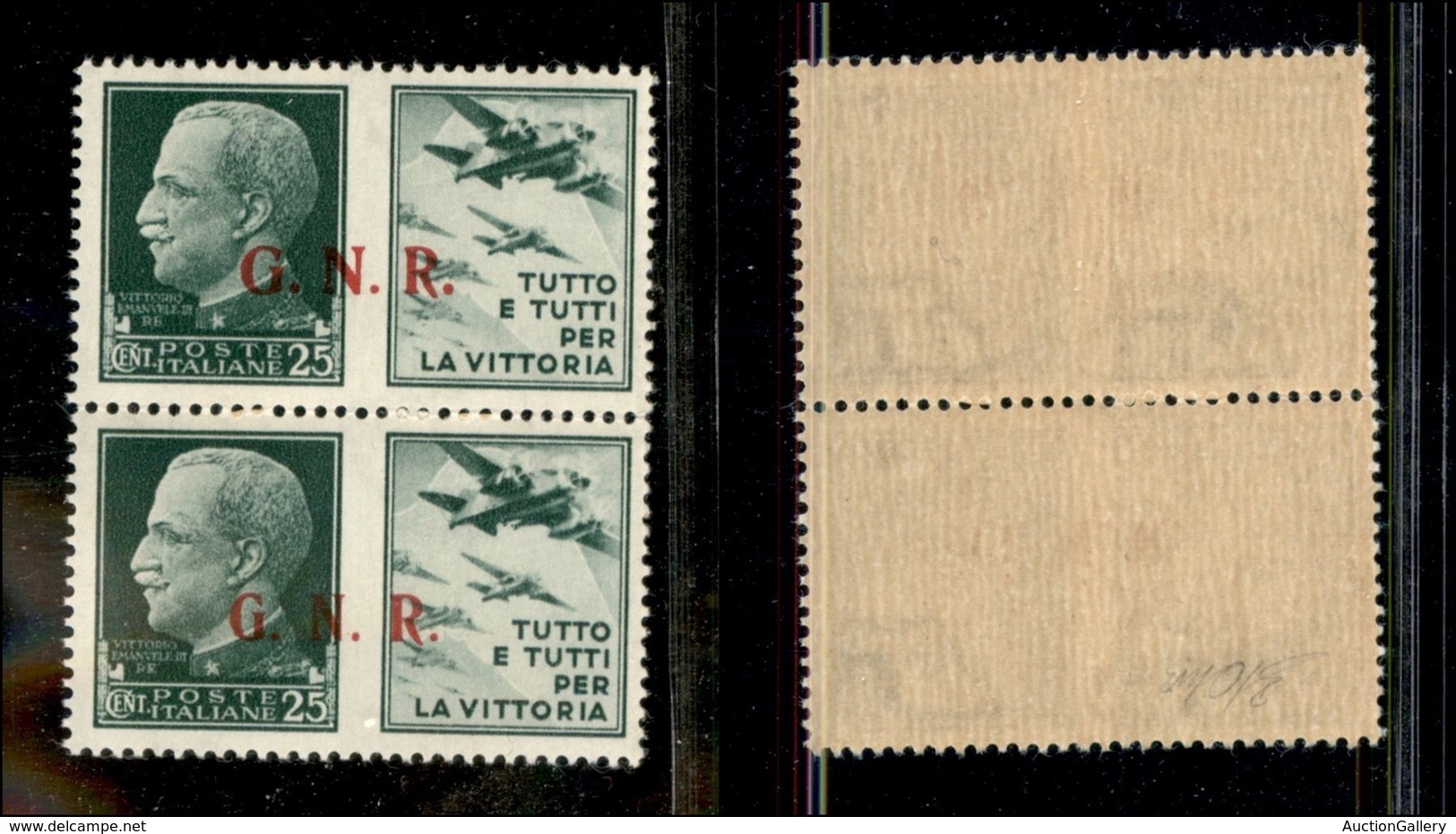 RSI - G.N.R. BRESCIA - 1943 - Coppia Verticale Del 25 Cent Aviazione (15/Iee + 15/II) Con Le Due Diverse Soprastampe - P - Otros & Sin Clasificación