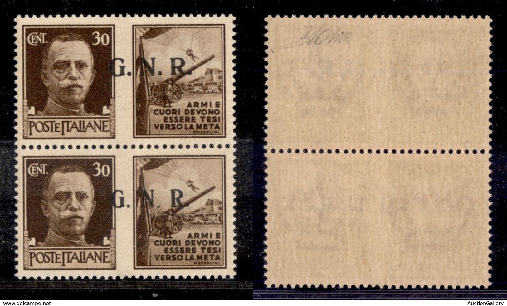 RSI - G.N.R. BRESCIA - 1943 - 30 Cent Esercito (18/Id Varietà Ec + 18/IId Varietà Ee) - Coppia Di Tipi Diversi Con Sopra - Sonstige & Ohne Zuordnung