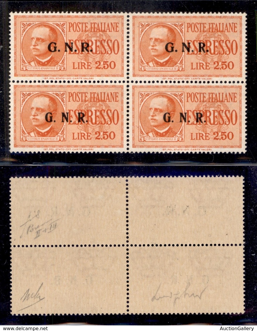 RSI - G.N.R. BRESCIA - 1943 - 2,50 Lire (20/II + 20/IIa + 20/III + 20/III) - Quartina Con Le Tre Diverse Soprastampe (tr - Otros & Sin Clasificación